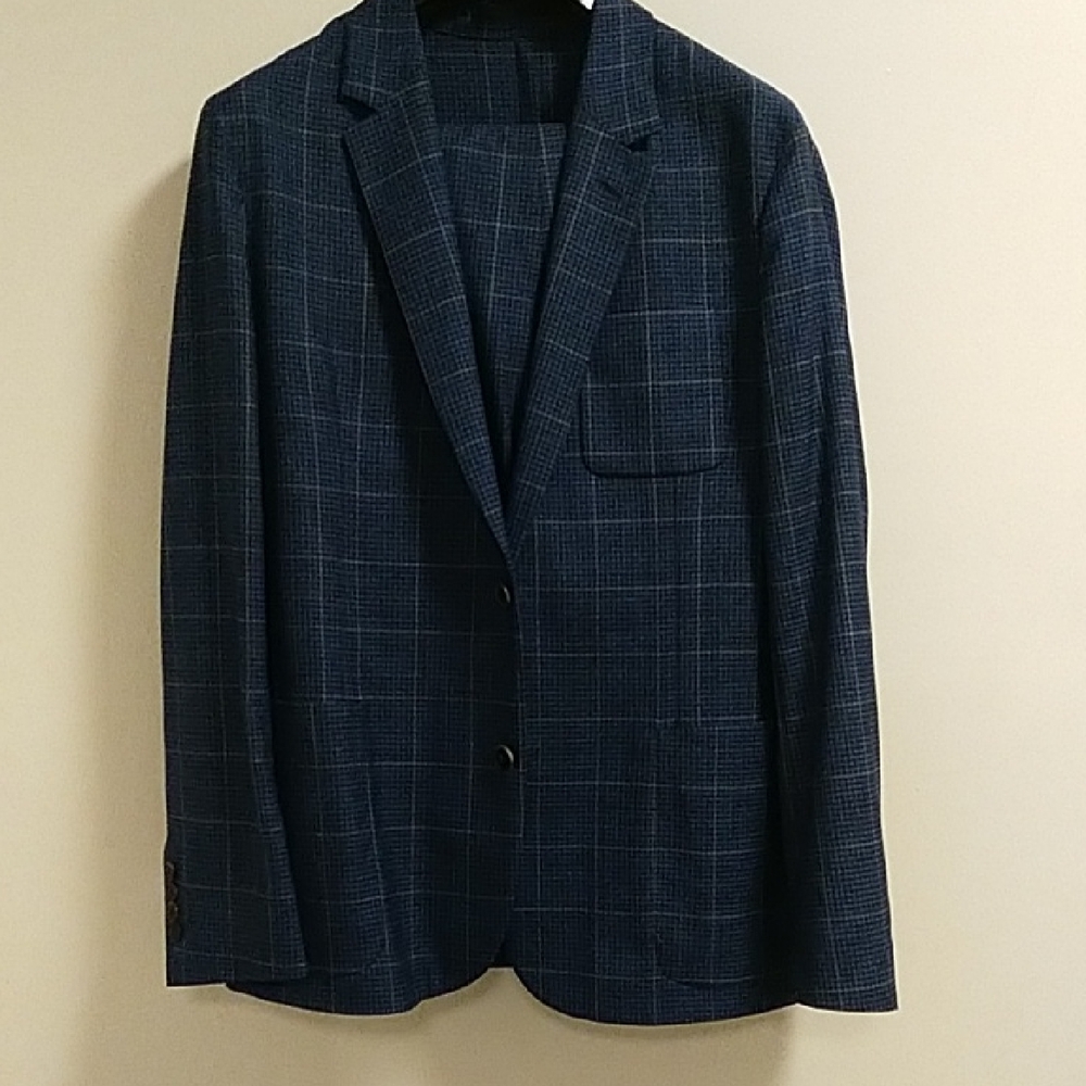 Paul Smith Navy Windowpane Sport Coat with Light-Blue Checks